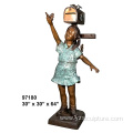 Antique Playing Girl Bronze Mailbox Statue